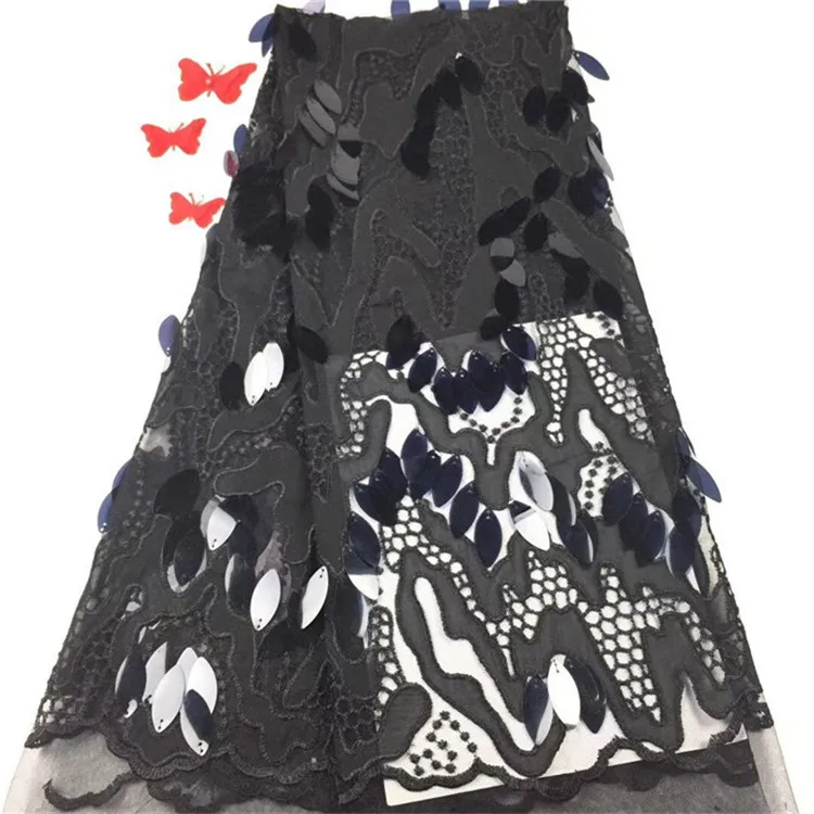 

2019 high quality French Nigerian sequins net lace,African tulle mesh sequence lace fabric for party dress 5yards/lot