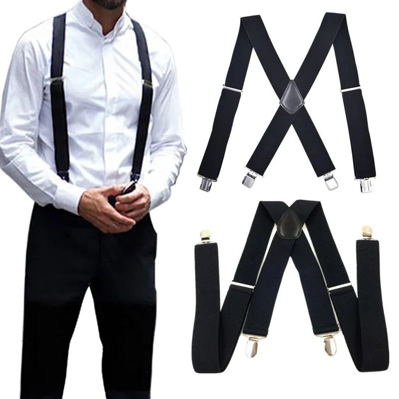 Red Color Mens 50mm Wide Braces Plain Heavy Duty Suspender Elastic Adjustable