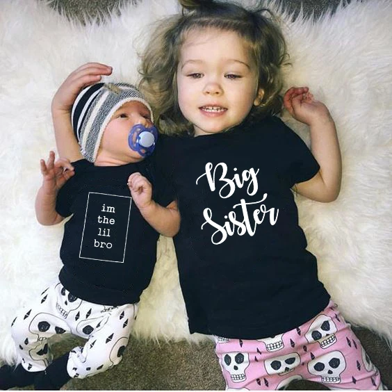 Повседневные детские футболки с принтом Im The Lil Bro и Big Sister 2020 одинаковые комплекты