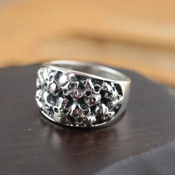 

FNJ 925 Silver Skull Rings for Women Jewelry New Punk Skeleton Fine 100% Pure Original S925 Sterling Thai Silver Ring