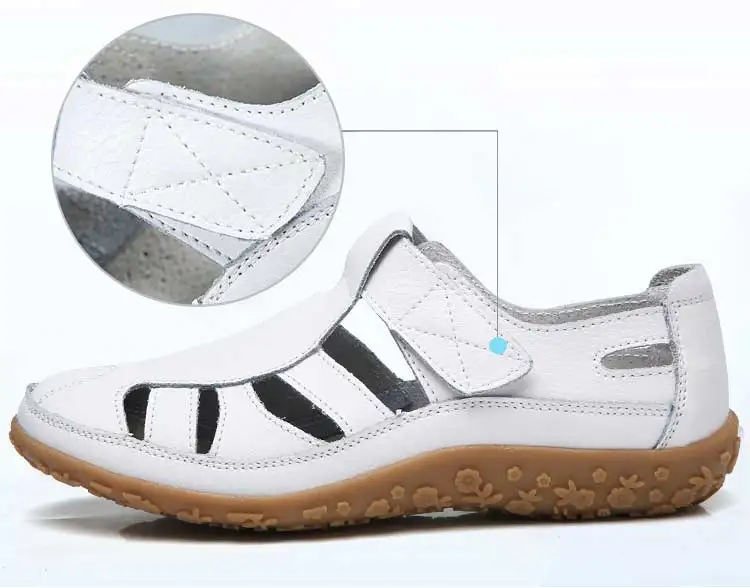 Flats sandals women 2019 new vintage leather sandals female comfortable fat with women shoes soft bottom women sandals plus size (7)