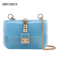 Women rivet flap mini bag chain jelly candy color party handbag crossbody messenger purse bags