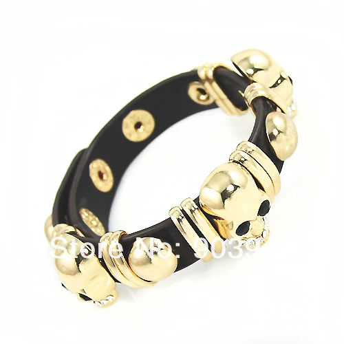 В Стиле Хип-хоп золотые украшения Цвет Натуральная кожа череп шарм браслеты и браслеты для женщин бренд класса люкс браслет brt-j33