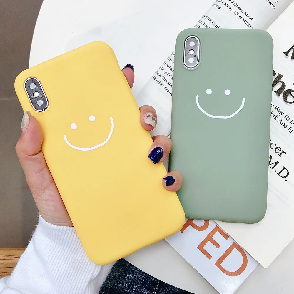 KIPX1083_7_JONSNOW Phone Case for iPhone X XR XS Max Candy Color Smiley Pattern Soft Silicone Case for iPhone 7 8 6S 6 Plus Back Cover