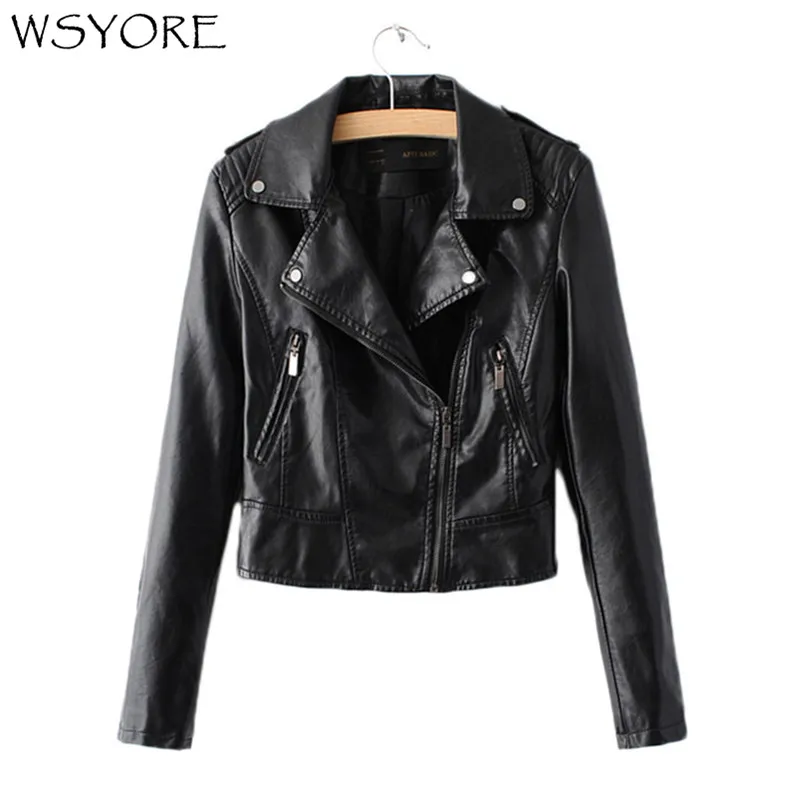 WSYORE Women Faux Leather Motorcycle Spring Jackets 2018