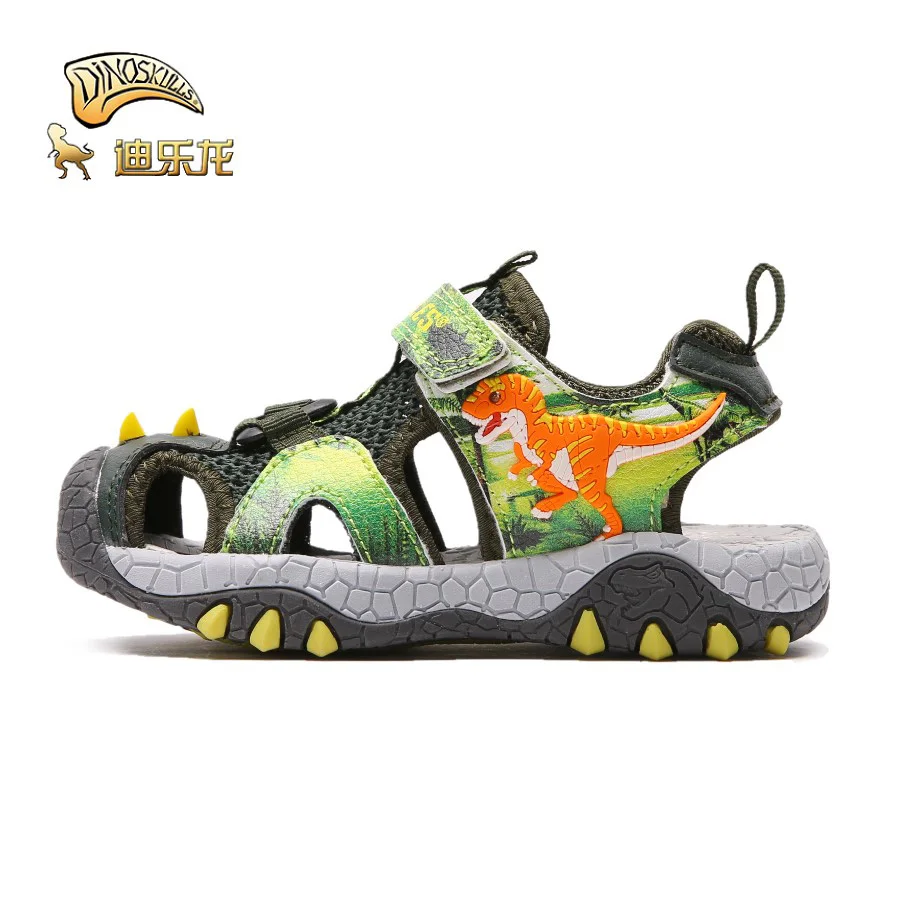 DINOSKULLS/детские сандалии для мальчиков г. Светодиодный светильник T-rex 4 T, детские летние пляжные сандалии с вырезами сетчатая дышащая Уличная обувь - Цвет: green-LED