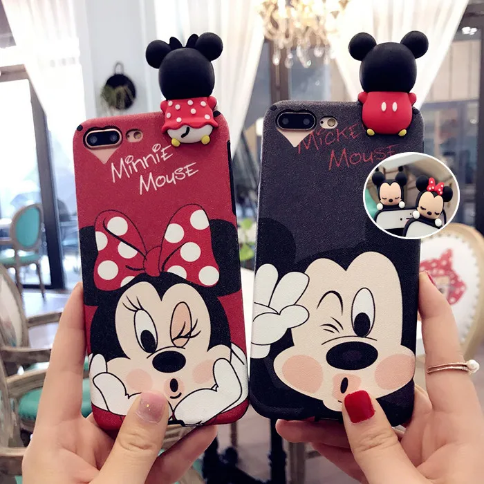 

3D Cartoon Mickey Minnie Cases For iPhone 6 6S 8 Plus X Case For iPhone 7 7Plus Soft TPU Plastic Silk Back Cover Capa Funda