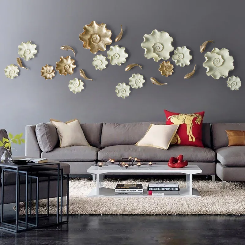 

Creative Lotus Leaf Fish Wall Decoration 3D Wall Hanging Home Decoration Living Room Background Mural Ornaments R1449