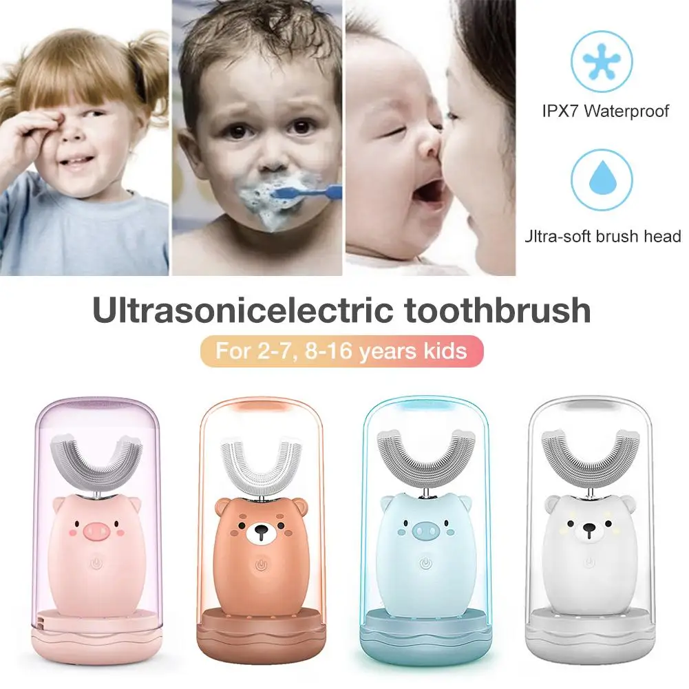 

Multifunction Children Electric U-shaped Toothbrush Cartoon Blu-ray Whitening Teeth Brush Rechargeable Waterproof Fully automa