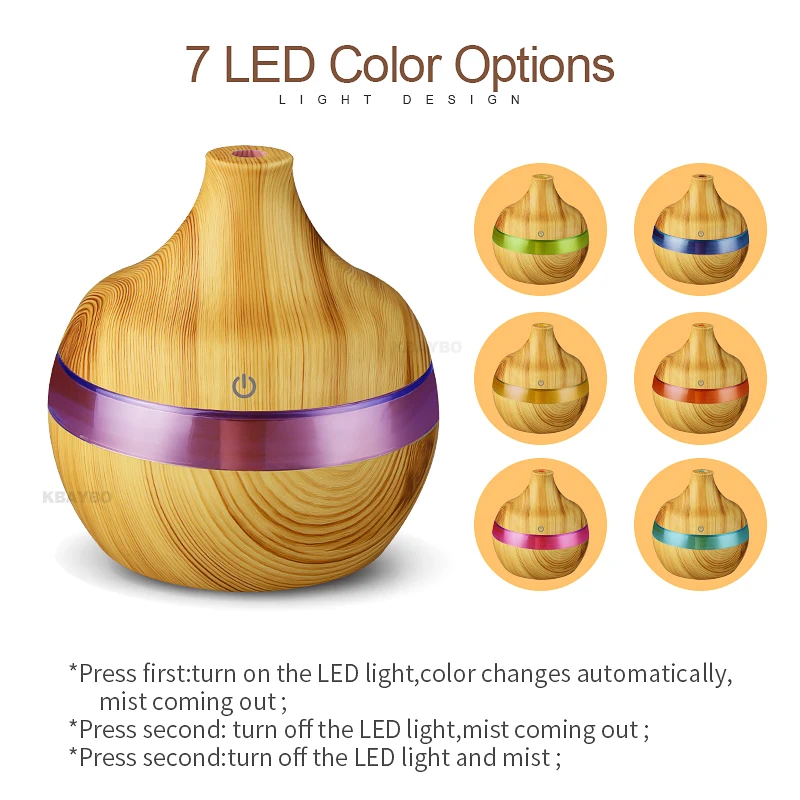  USB 300ml Aroma air Humidifier Aromatherapy Wood Grain 7 Color LED Lights Electric Aromatherapy Ess