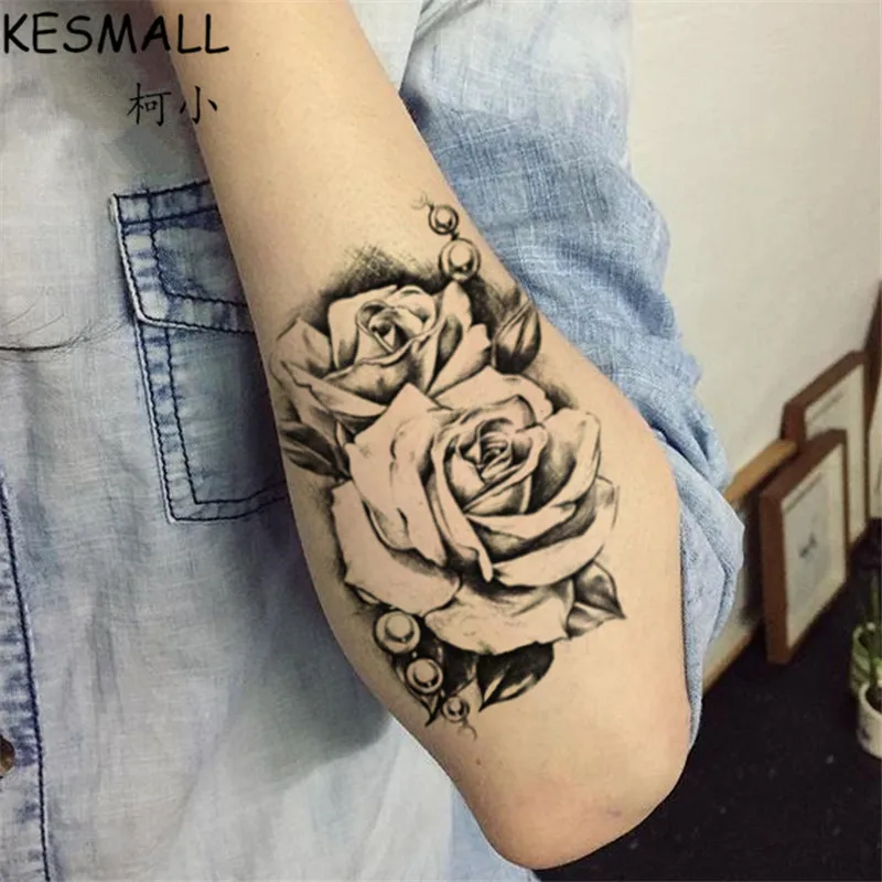 

KESMALL 5PCS 3D Black Rose Waterproof Fake Tattoo Sticker Tatouage Temporary Flash Tattoos 15*10.5cm Fashion Body Stickers CO719