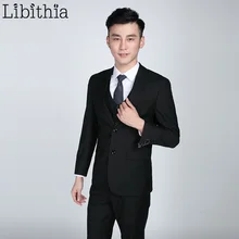 Куртка+ брюки галстук) для мужчин Slim Fit Костюмы мужские костюмы Homme мужской одежды блейзер для Свадебные платья Jaqueta Masculino черный S321