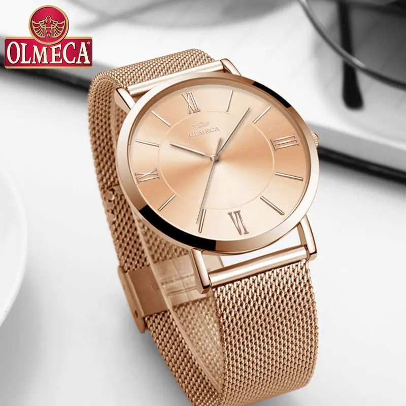 

OLMECA sleek minimalist ladies watch mesh with waterproof quartz watchs women watches gold watch Alloy Hook Buckle Luxury Swim