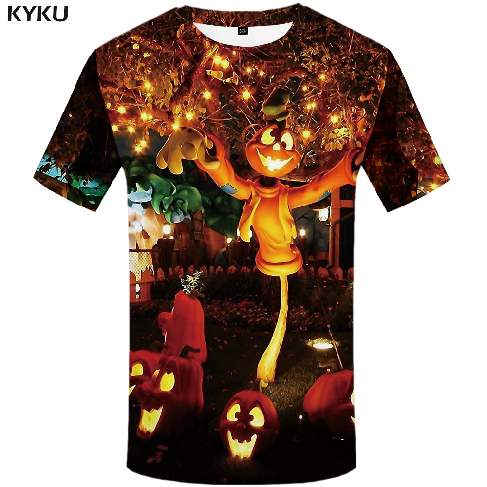 

KYKU Halloween Pumpkin Tshirt Men 3d T-shirt Punk Rock Clothes Tree Print T Shirt Harajuku Mens Clothing Cosplay Funny T Shirts