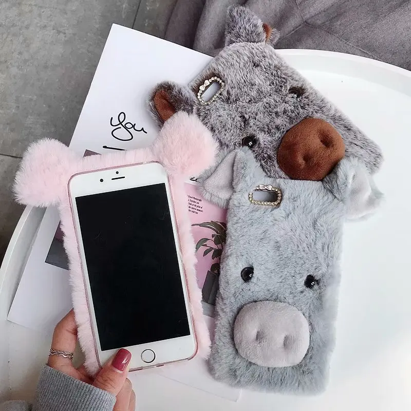 Чехол с пушистым мехом для iPhone 11 2019 XR XS MAX X 8 7 6 Note 10 S20 S10 S9 3D из кроличьего меха 30