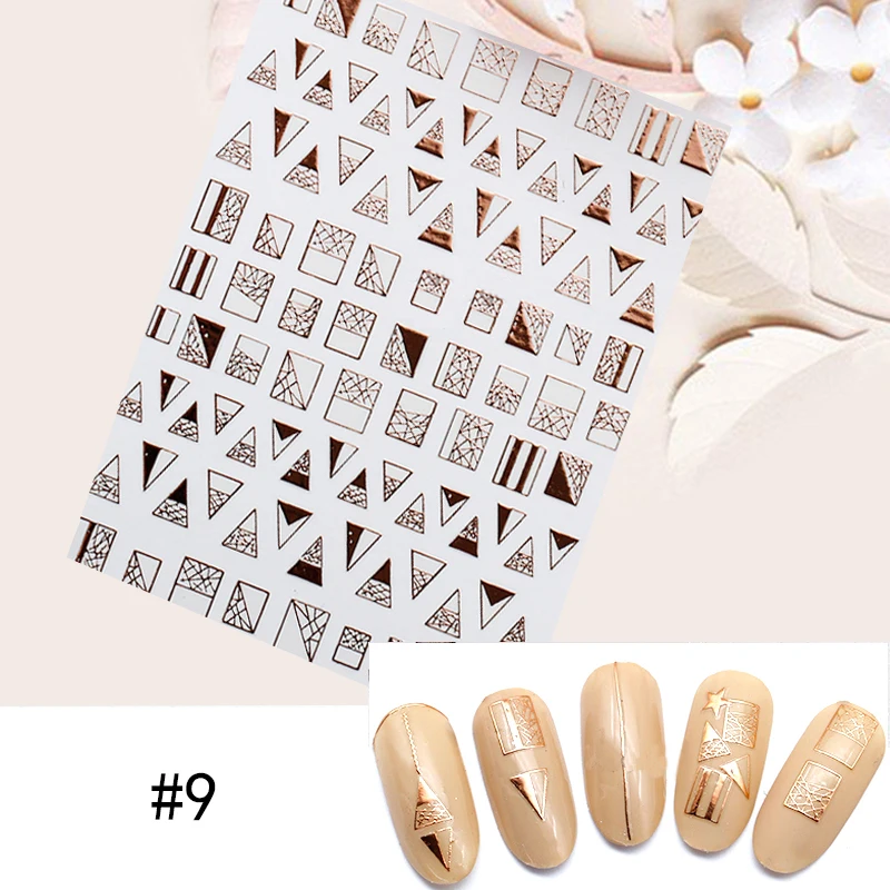 3D наклейки для ногтей звезда розового золота буквы геометрические перьевые переводные наклейки для УФ гель для ногтей украшения