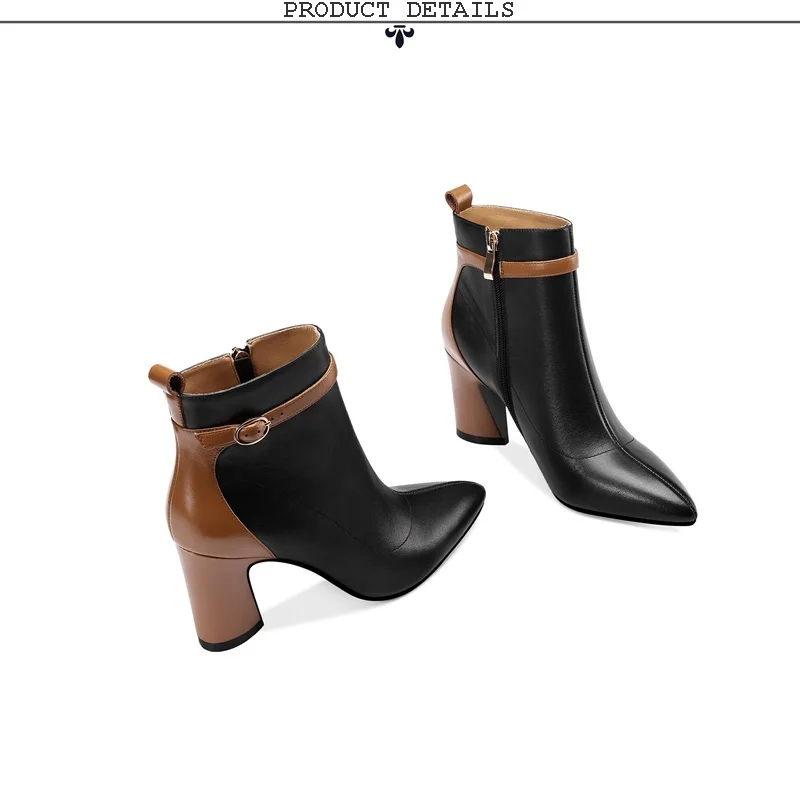 EGONERY/женские модные ботильоны; обувь с острым носком; обувь из натуральной кожи на высоком каблуке с боковой молнией; зимние женские ботинки для вечеринки; 43CN