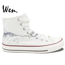 Вэнь оригинальная белая ручная роспись обувь дизайн пользовательские капли воды высокие мужские женские парусиновые кроссовки