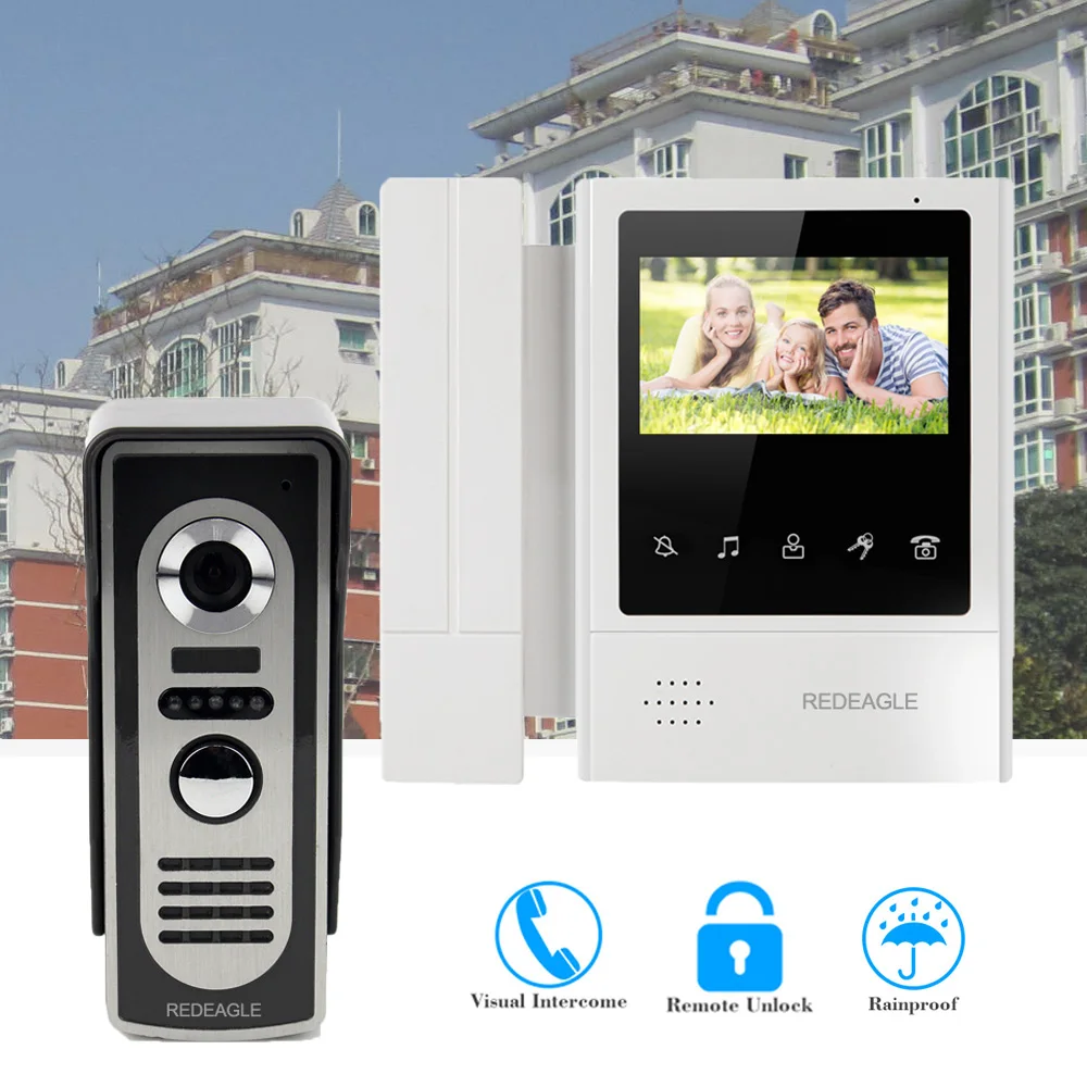 

Handheld Video Intercom Door Phone Kit with 4.3 inch Touch Screen Rainproof Camera Night Vision Visual Video Doorbell System