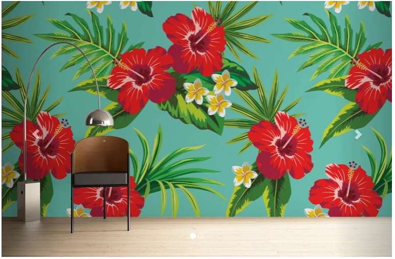 Custom papel DE parede floral, Turquoise Hibiscus Print is used in the the bedroom TV wall Custom papel DE parede floral, Turquoise Hibiscus Print is used in the the bedroom TV wall
