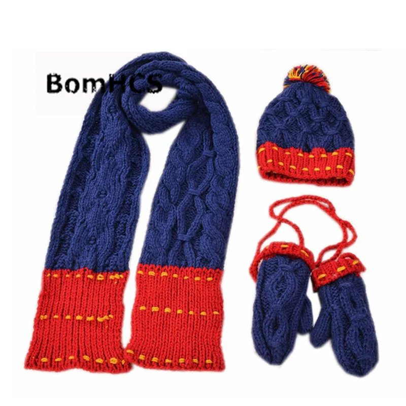 bomhcs-3-pcs-suit-fashion-women's-hat-gloves-scarf-contrast-knit-handmade-winter-beanie-mittens-necherchief