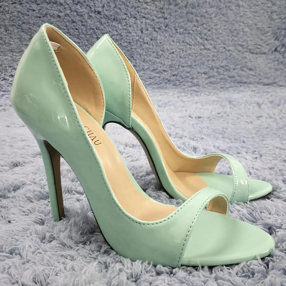 

Women Stiletto Thin High Heel Sandals Sexy Open Toe Light Turquoise Patent Fashion Party Bridals Ball Lady Shoes 0640C-Q1