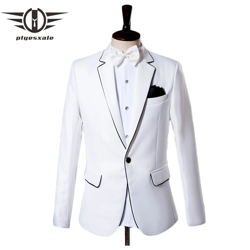 

Plyesxale Brand White Blazer Men 2018 Slim Fit Groom Wedding Blazer Masculino Stage Costumes For Singers Mens Prom Wear Q107