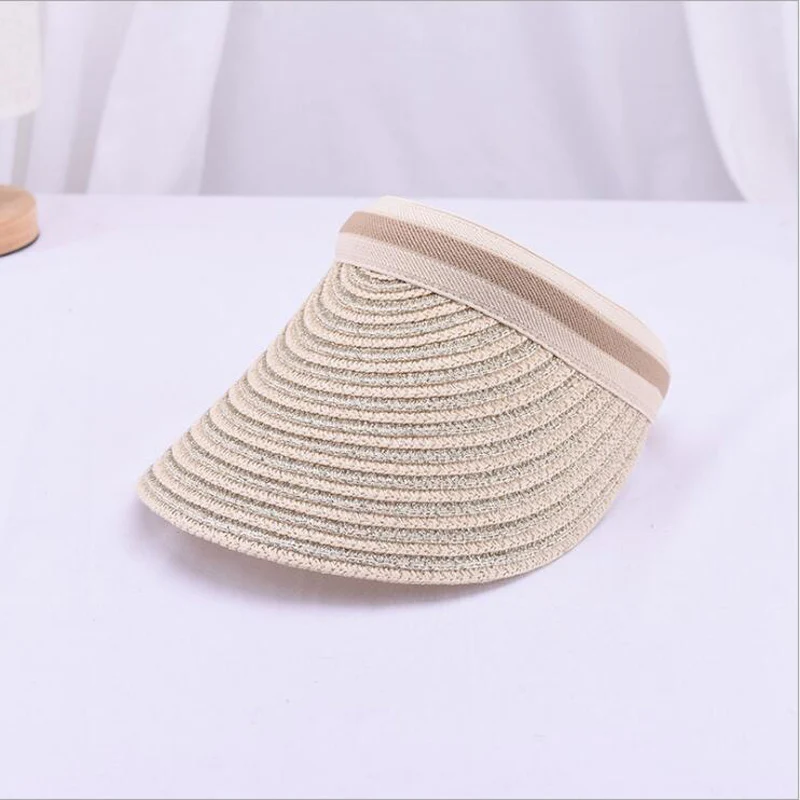 PLOERMIN 2019 جديد حار الأزياء شاطئ كاب الظل فارغة أعلى الذهب موضوع شريط قبعات من القش الإناث الصيف واسعة حافة واقية من الشمس قبعة الشمس
