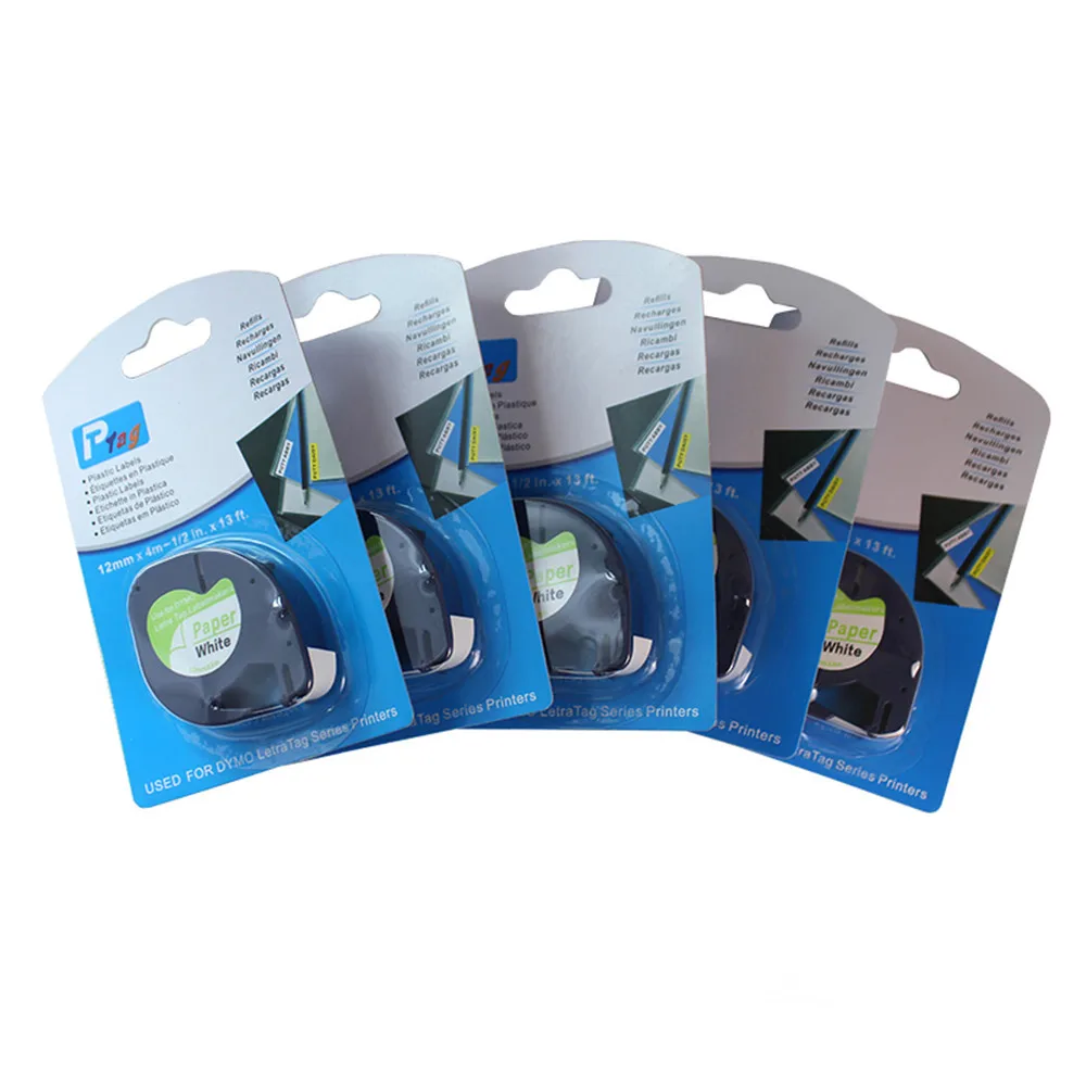 5pk Letratag-лента Dymo LT-100H White LT91200 91220 совместимая с 12 мм черная для принтера Dymo-Label-Printer |