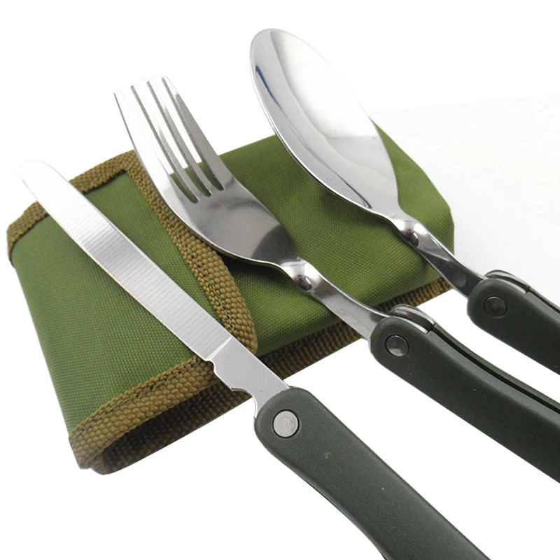 3in1 Outdoor BBQ Travel Camping Pocket Folding Knife Fork Utensils