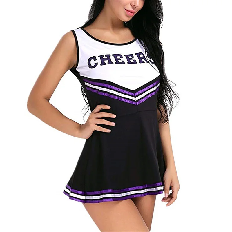 Женское платье черлидера Спортивная униформа костюм Cheer Leader нарядное с помпонами