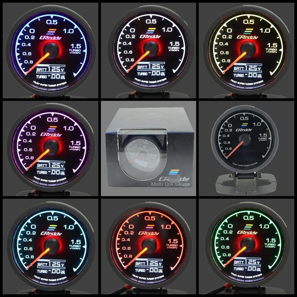 

62mm 7 Color in 1 Racing Gauge GReddi Multi D/A LCD Digital Display Turbo Boost Gauge Car Gauge 2.5 Inch