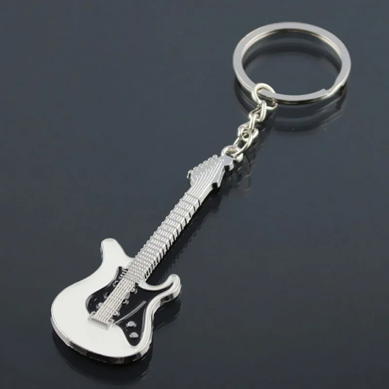 Trinket Alloy Silver Guitar Keychain Buckle Key Chain Ring Fashion Key Chain Creative Keyfob Tools Souvenirs Valentine's Day