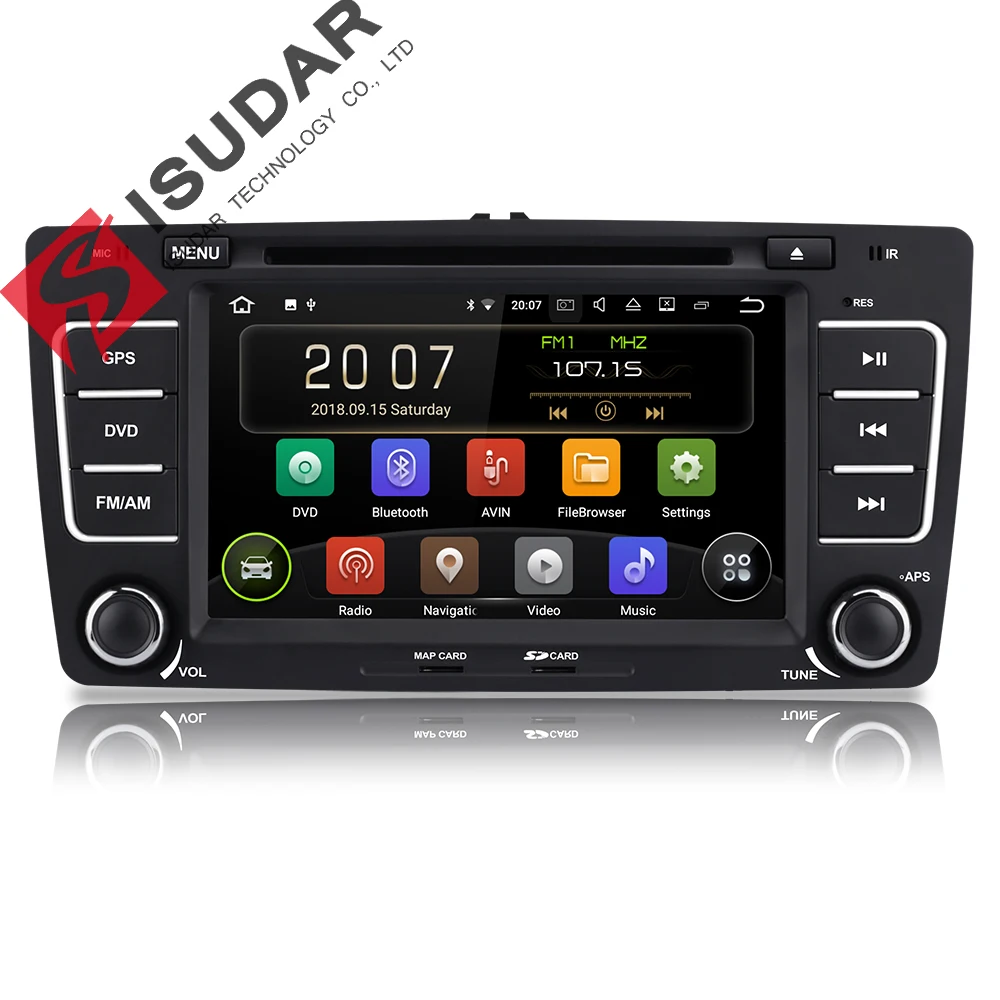 Isudar Android 9 Autoradio For SKODA/Octavia 2009-2013 Car Multimedia player 2 Din DVD GPS 4 Core RAM 2GB ROM 16GB FM Radio