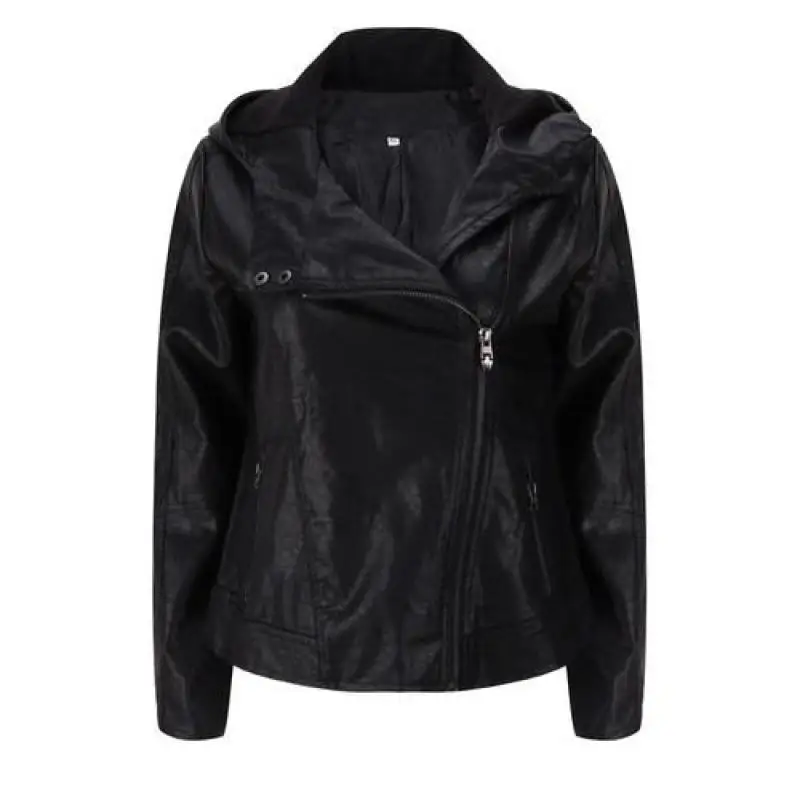 

Europe America Womens New Fashion Hooded Cap Long Sleeves Pure Color Pu Coats 2019 Females Casual Slim Leather Jackets