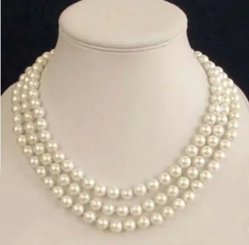 

3 Rows Akoya Cultured 6-7 MM White Pearl Necklace Factory Wholesale price Women Giftword Jewelry