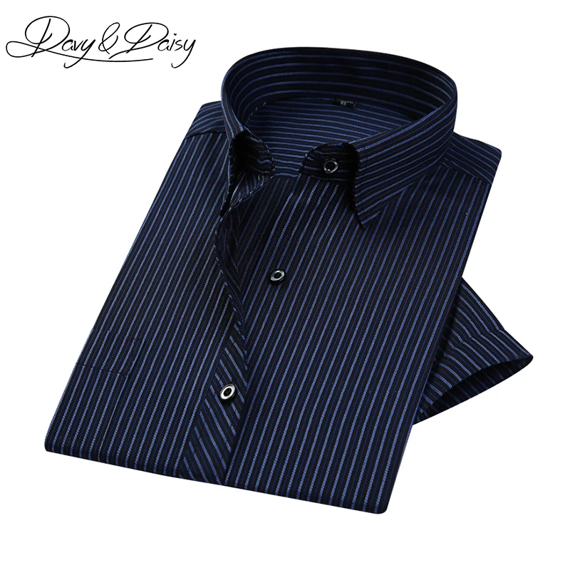 En Ligne DAVYDAISY Formelle À Manches Courtes Chemises D affaires Hommes Tournent Vers Le Bas Slim Fit Haute Qualité Sociale Rayé Robe Chemise DS 217