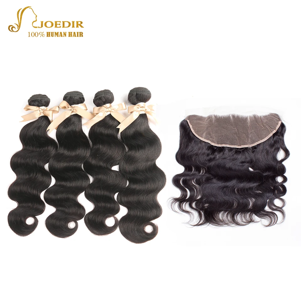 Joedir Brazilian Human Hair Extension 4 Bundles Human Hair Bundles With 13X4 Lace Closure Human Hair Bundles Natural Color