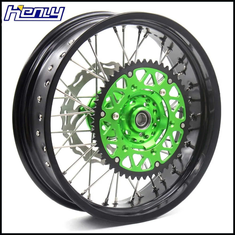 3,5*17 ''/4,25*17'' супермото колеса обода набор для Kawasaki KX125 KX250 2006-2007 Supermotard зеленый ступица звездочки диски мотоцикл