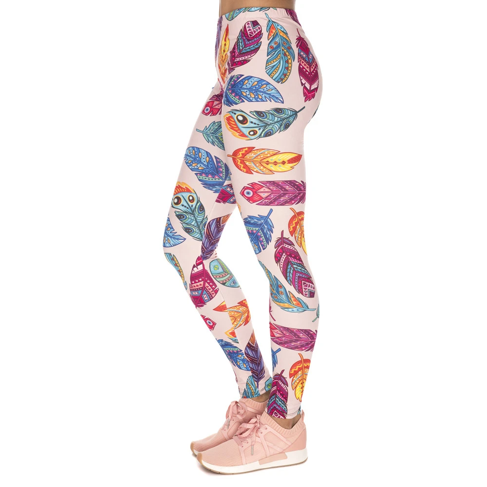 

New Arrival Women Legins Feathers Vibes Printing Blue Sexy Slim Legging Woman High Waist Leggings