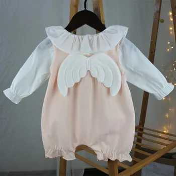 

High Quality Baby Girls Rompersuit Cotton Cozy Baby Wear Children Kids Angel Long Sleeve Ruffles Infant Girls Romper Overall