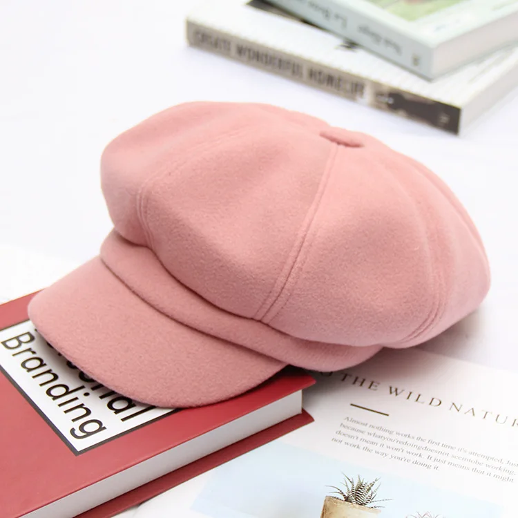 VISROVER Осенняя Женская клетчатая кепка Newsboy s зима Feminino винтажные Восьмиугольные шляпы для женщин береты Hatpainter Кепка - Цвет: pink