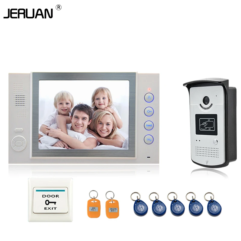 JERUAN 8 inch TFT video door phone doorbell intercom system Home access control system RFID video recording photo taking