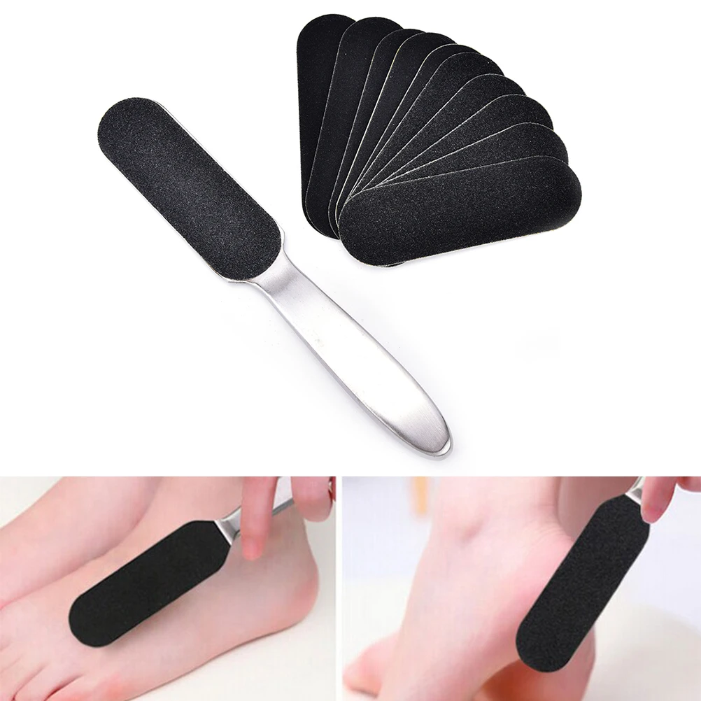 Double Side Stainless Steel Pedicure Foot File +10Pcs Dry Sanding Paper Hard Skin Remover Feet Care Pedicure Tools New