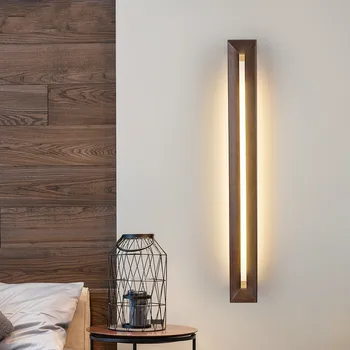 

Simple walnut wall lamp wooden LED bedroom bedside lamp mirror headlight living room background TV wall lamp mx6101144