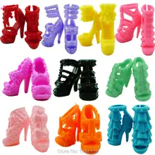 10 пар различных модных милых разноцветных туфель; сандалии на каблуках для Барби; одежда; платье; кукла; аксессуары для обуви; Набор детских игрушек