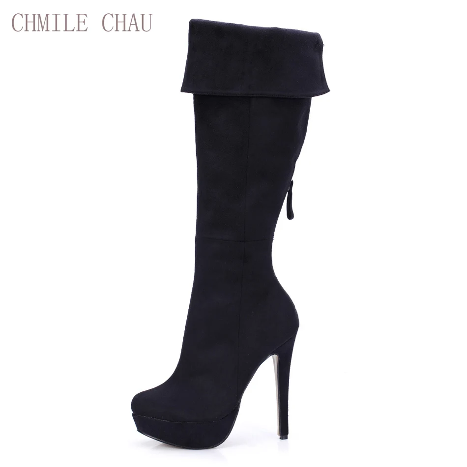 CHMILE CHAU/пикантная обувь для вечеринок из замши женские сапоги до колена на