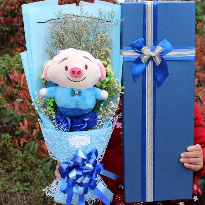 

Hot Anime Stitch Pink Pig Stich Plush Doll Flower Bouquet Soft Pig Toy For Kid Creative Valentine's Mother's Day Graduation Gift