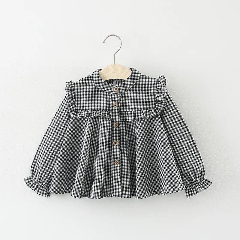 Демисезонный для девочек рубашки в клетку рубашка для малышей, футболки с длинными рукавами, Детские хлопковые свободные корейско-Стиль младенческой Детские Топы Одежда CA104 - Цвет: Черный