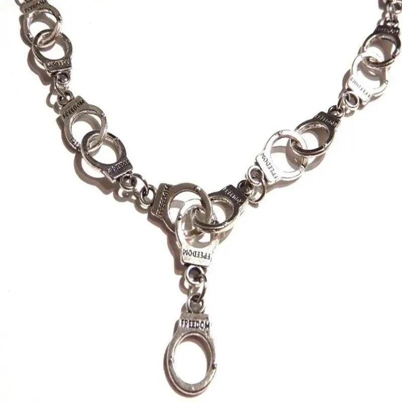 

CHAIN LINK Handcuffs Necklace Pendant Vintage Silver Punk Collares Gothic Choker Friendship Necklace Jewelry Fashion Women Gift